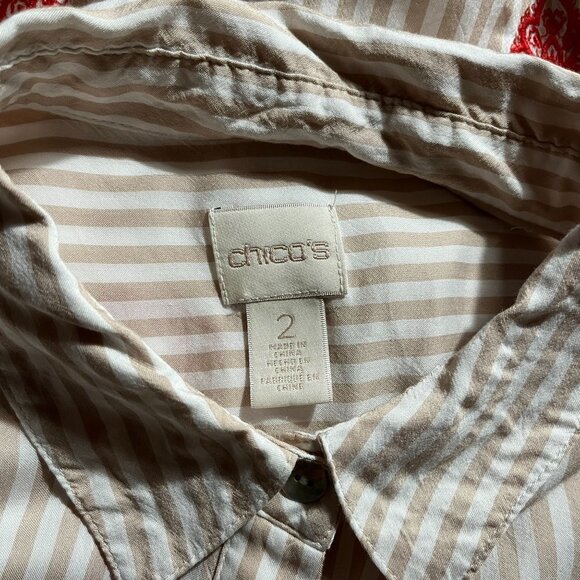 Chicos Long Sleeve Button Up Shirt Womens L Embroidered Striped 90s Streetwear - Picture 4 of 8